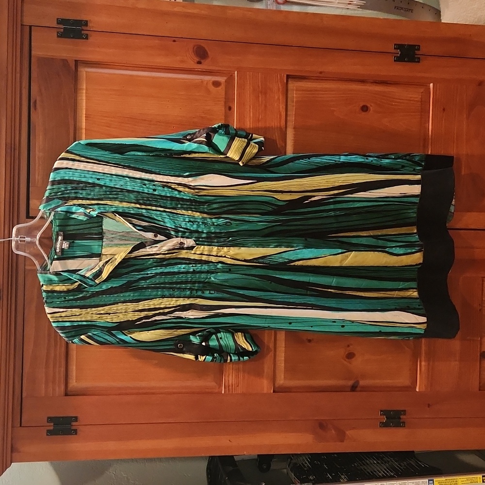 Bebe Green Striped Silk Shirt Dress